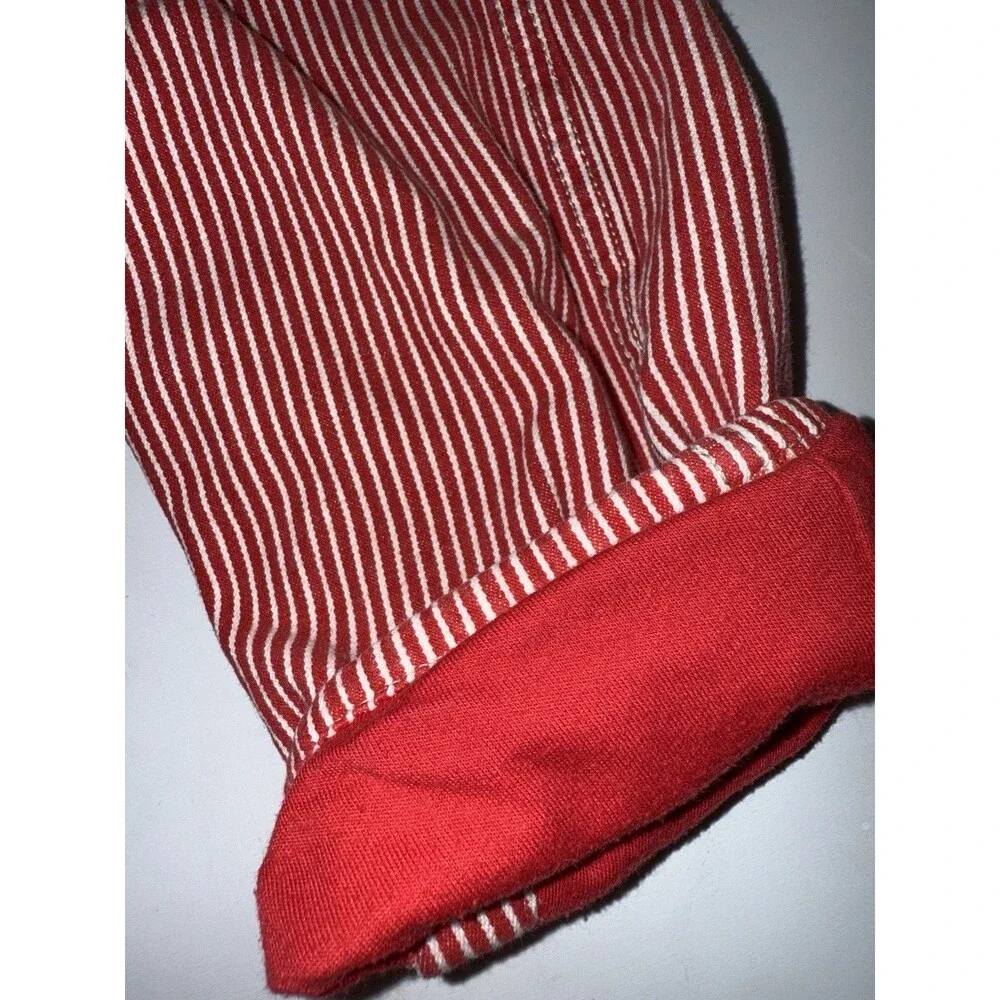 OshKosh B'gosh Red Hickory Stripe Bib Overalls 24M Fleece Lined Vestbak